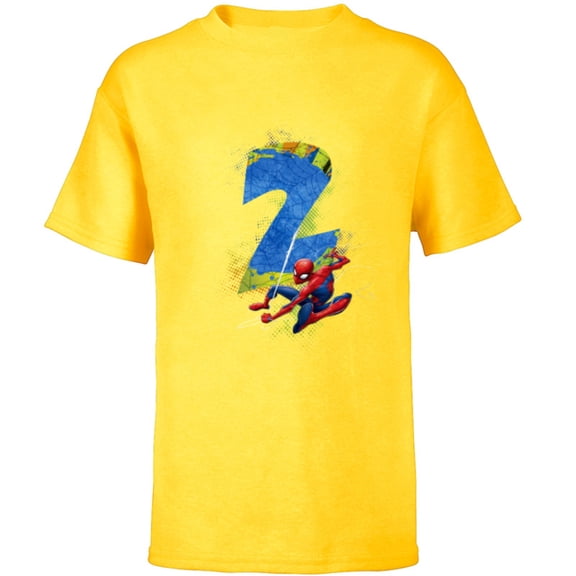 Marvel Super Heroes Spider-Man 2 Year Old Second Birthday - Short Sleeve T-Shirt for Kids - Customized-Yellow