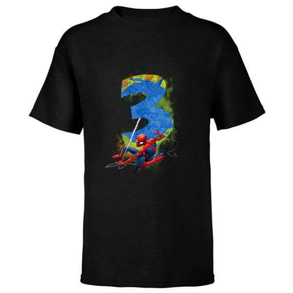 Marvel Super Heroes Spider-Man 3 Year Old Third Birthday - Short Sleeve T-Shirt for Kids - Customized-Black