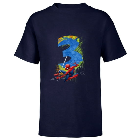 Marvel Super Heroes Spider-Man 3 Year Old Third Birthday - Short Sleeve T-Shirt for Kids - Customized-Navy