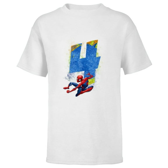 Marvel Super Heroes Spider-Man 4 Year Old Fourth Birthday - Short Sleeve T-Shirt for Kids - Customized-White