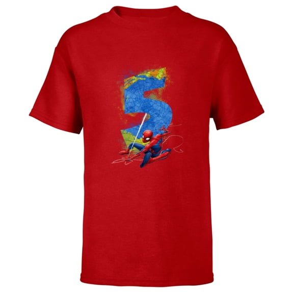 Marvel Super Heroes Spider-Man 5 Year Old Fifth Birthday - Short Sleeve T-Shirt for Kids - Customized-Red