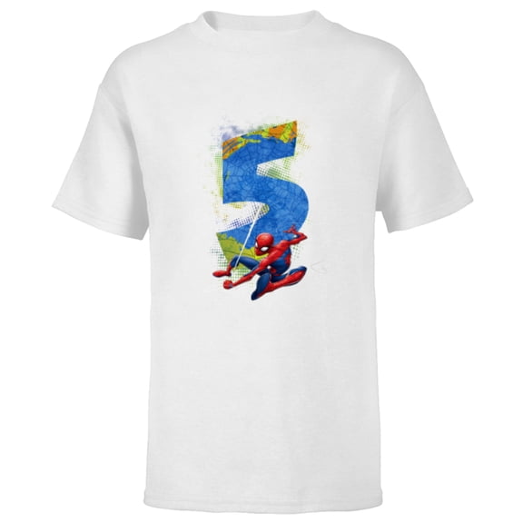Marvel Super Heroes Spider-Man 5 Year Old Fifth Birthday - Short Sleeve T-Shirt for Kids - Customized-White