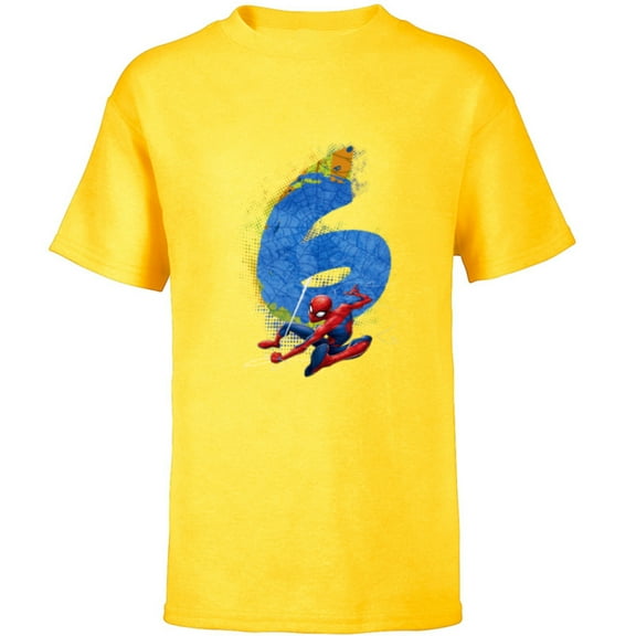 Marvel Super Heroes Spider-Man 6 Year Old Sixth Birthday - Short Sleeve T-Shirt for Kids - Customized-Yellow