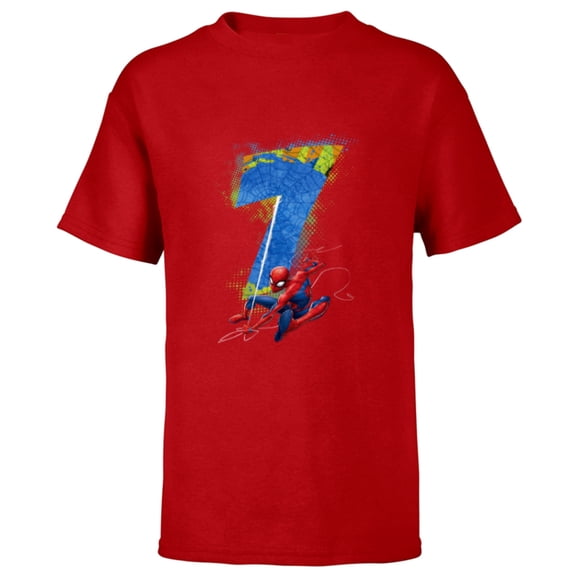 Marvel Super Heroes Spider-Man 7 Year Old Seventh Birthday - Short Sleeve T-Shirt for Kids - Customized-Red