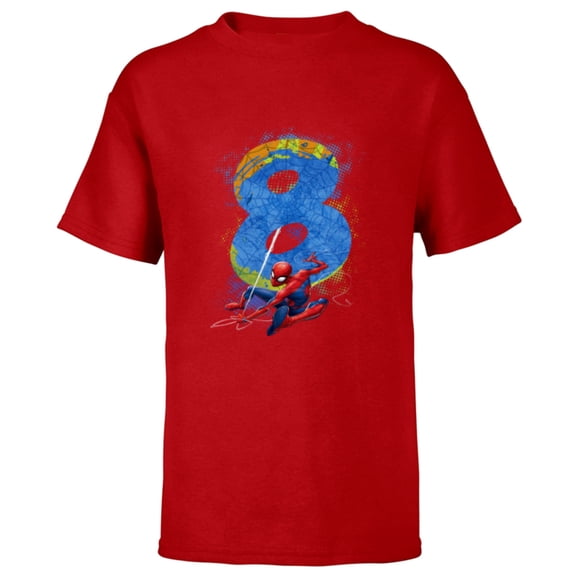 Marvel Super Heroes Spider-Man 8 Year Old Eighth Birthday - Short Sleeve T-Shirt for Kids - Customized-Red