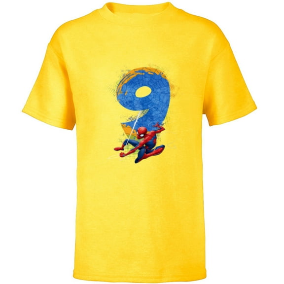 Marvel Super Heroes Spider-Man 9 Year Old Ninth Birthday - Short Sleeve T-Shirt for Kids - Customized-Yellow