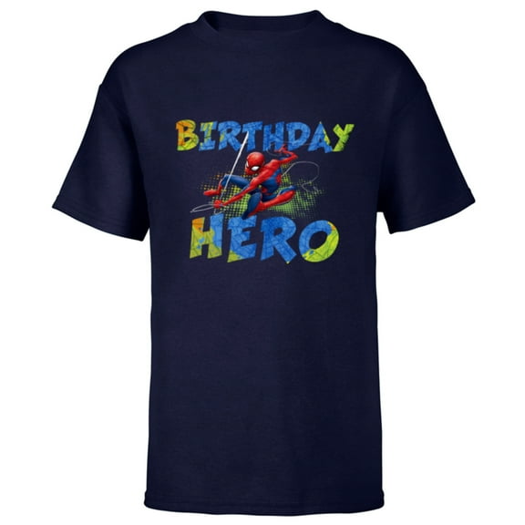 Marvel Super Heroes Spider-Man Birthday Hero - Short Sleeve T-Shirt for Kids - Customized-Navy