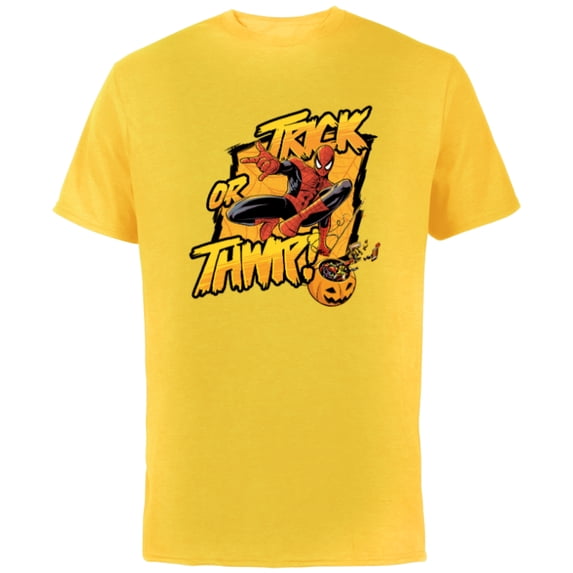 Marvel Super Heroes Spider-Man Halloween Trick or Thwip! - Short Sleeve Cotton T-Shirt for Adults - Customized-Yellow