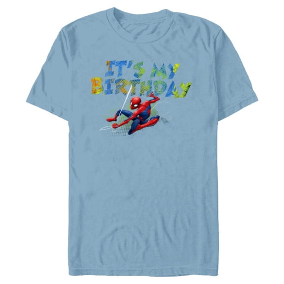 Marvel Super Heroes Spider-Man It’s My Birthday - Short Sleeve Blended T-Shirt for Adults - Customized-Ocean Blue
