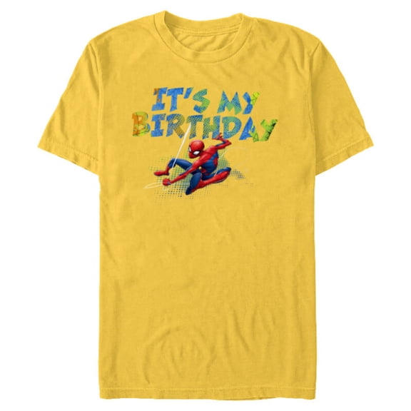 Marvel Super Heroes Spider-Man It’s My Birthday - Short Sleeve Blended T-Shirt for Adults - Customized-Yellow