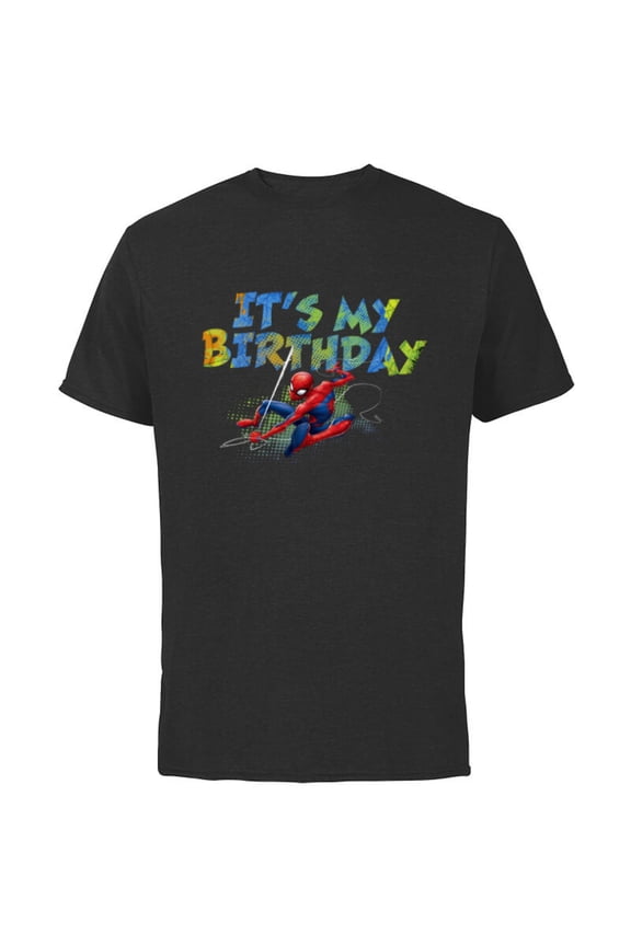 Super Heroes Spider-Man It’s My Birthday - Short Sleeve Cotton T-Shirt for Adults - Customized-Black
