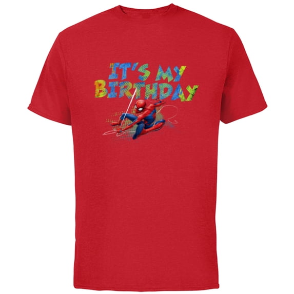 Marvel Super Heroes Spider-Man It’s My Birthday - Short Sleeve Cotton T-Shirt for Adults - Customized-Red
