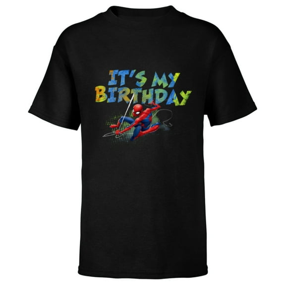 Marvel Super Heroes Spider-Man It’s My Birthday - Short Sleeve T-Shirt for Kids - Customized-Black