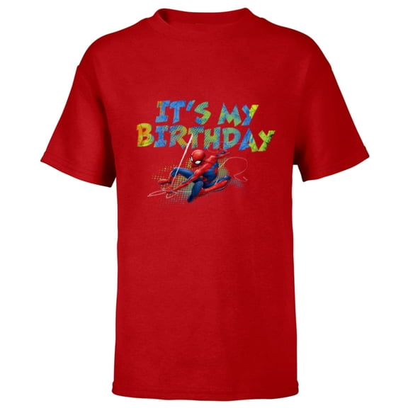 Marvel Super Heroes Spider-Man It’s My Birthday - Short Sleeve T-Shirt for Kids - Customized-Red