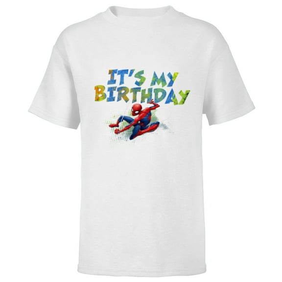 Marvel Super Heroes Spider-Man It’s My Birthday - Short Sleeve T-Shirt for Kids - Customized-White