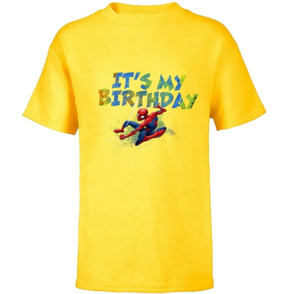 Marvel Super Heroes Spider-Man It’s My Birthday - Short Sleeve T-Shirt for Kids - Customized-Yellow