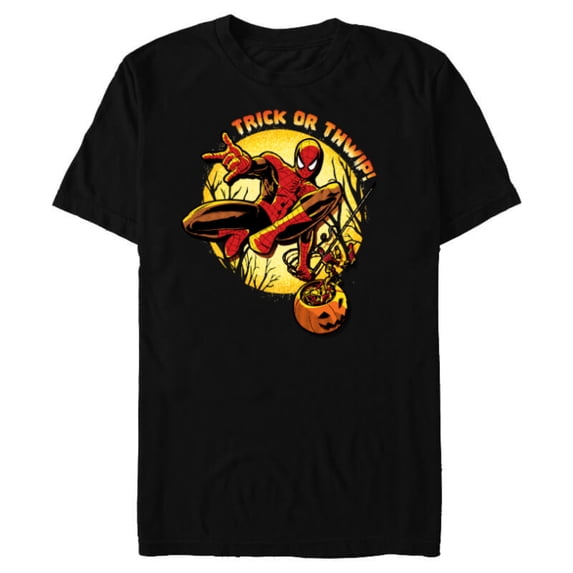 Marvel Super Heroes Spider-Man Trick or Thwip! Halloween - Short Sleeve Blended T-Shirt for Adults - Customized-Black