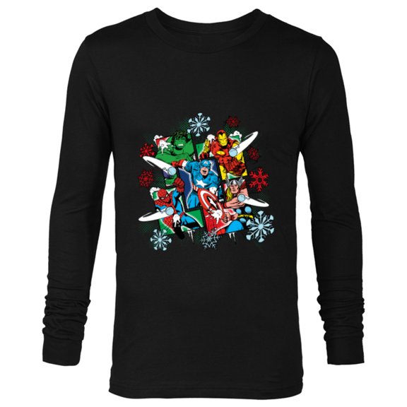 Marvel Super Heroes in Action Holiday - Long Sleeve T-Shirt for Men - Customized-Black