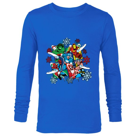 Marvel Super Heroes in Action Holiday - Long Sleeve T-Shirt for Men - Customized-Navy