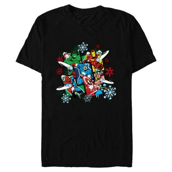 Marvel Super Heroes in Action Holiday - Short Sleeve Blended T-Shirt for Adults - Customized-Black