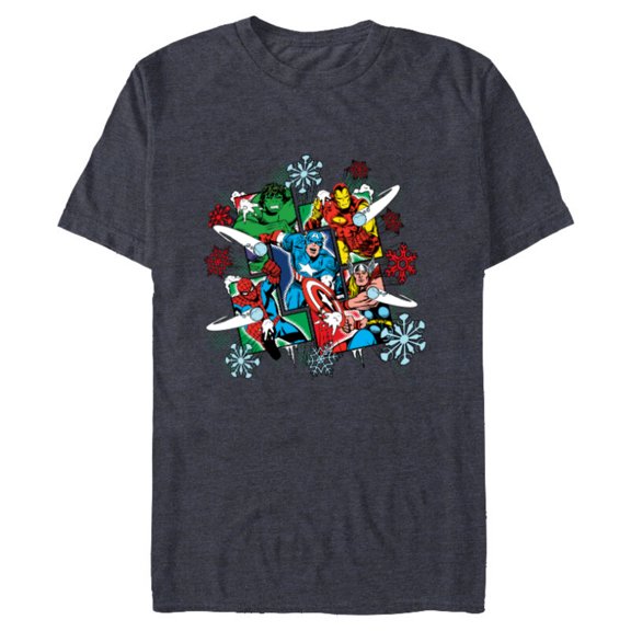 Marvel Super Heroes in Action Holiday - Short Sleeve Blended T-Shirt for Adults - Customized-Navy Heather
