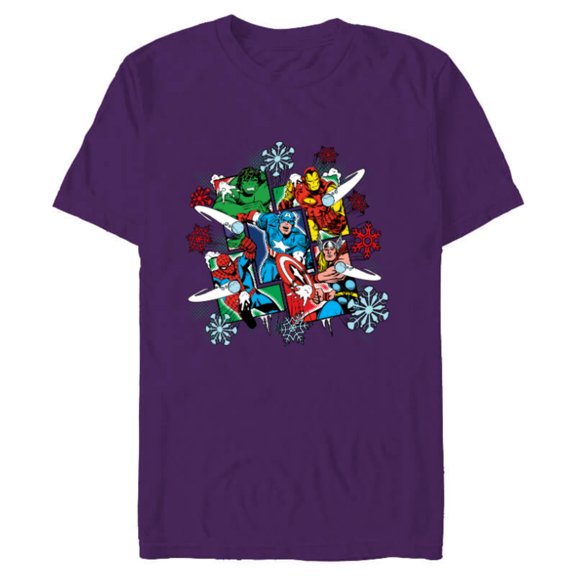 Marvel Super Heroes in Action Holiday - Short Sleeve Blended T-Shirt for Adults - Customized-Purple