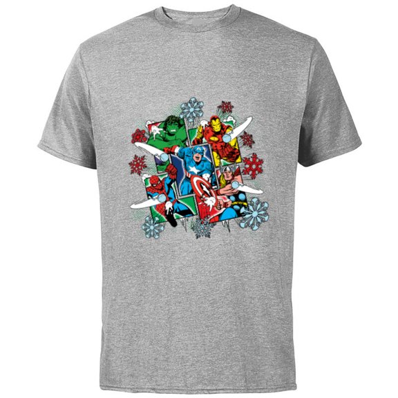 Marvel Super Heroes in Action Holiday - Short Sleeve Cotton T-Shirt for Adults - Customized-Athletic Heather