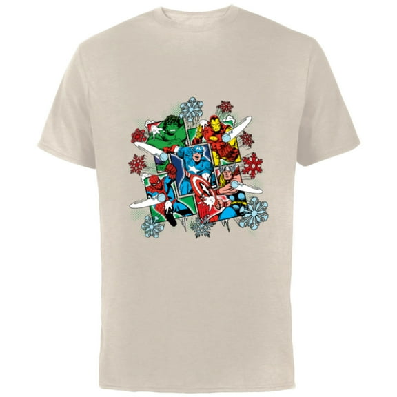 Marvel Super Heroes in Action Holiday - Short Sleeve Cotton T-Shirt for Adults - Customized-Natural