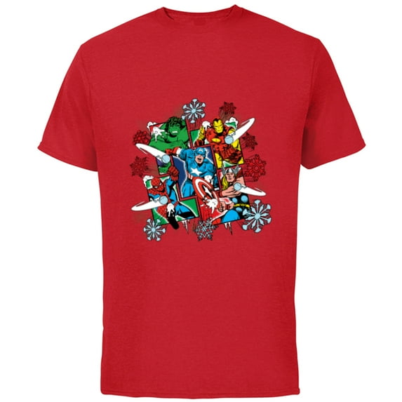 Marvel Super Heroes in Action Holiday - Short Sleeve Cotton T-Shirt for Adults - Customized-Red