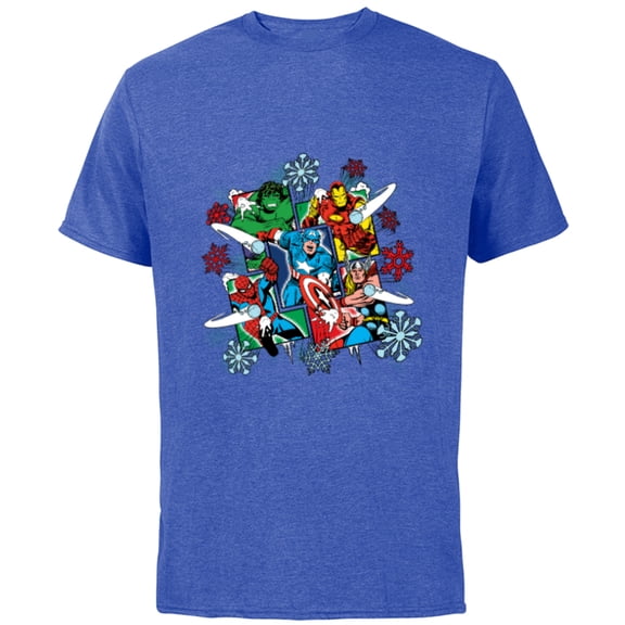 Marvel Super Heroes in Action Holiday - Short Sleeve Cotton T-Shirt for Adults - Customized-Royal Heather