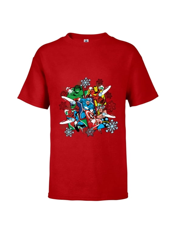 Super Heroes in Action Holiday - Short Sleeve T-Shirt for Kids - Customized-Red