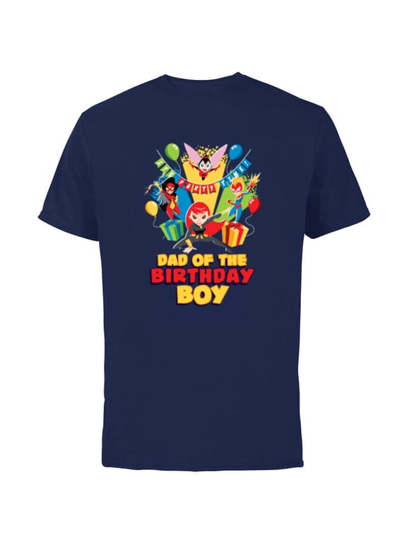 Super Women Family Party Dad of the Birthday Boy - Short Sleeve Cotton T-Shirt for Adults - Customized-Navy