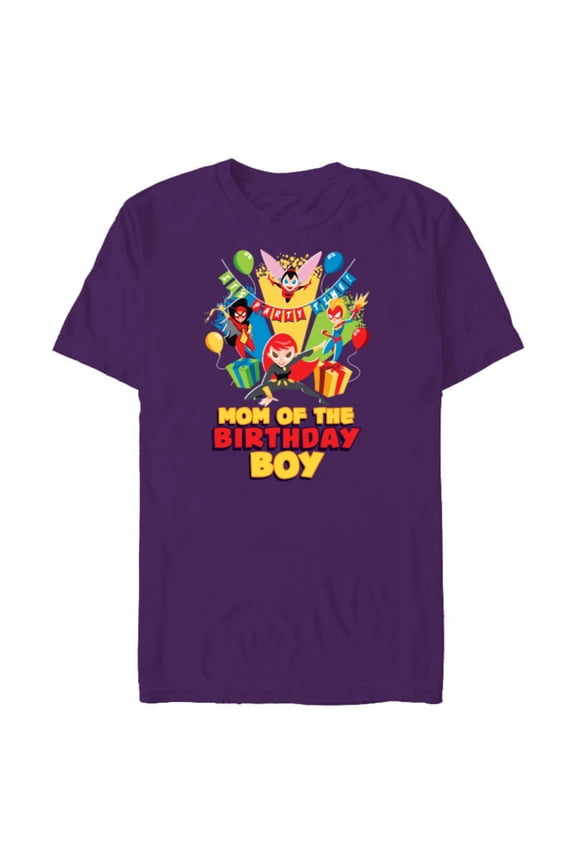 Super Women Family Party Mom of the Birthday Boy - Short Sleeve Blended T-Shirt for Adults - Customized-Purple