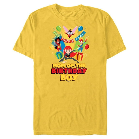 Marvel Super Women Family Party Mom of the Birthday Boy - Short Sleeve Blended T-Shirt for Adults - Customized-Yellow