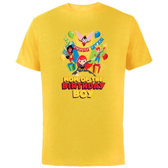 Marvel Super Women Family Party Mom of the Birthday Boy - Short Sleeve Cotton T-Shirt for Adults - Customized-Yellow