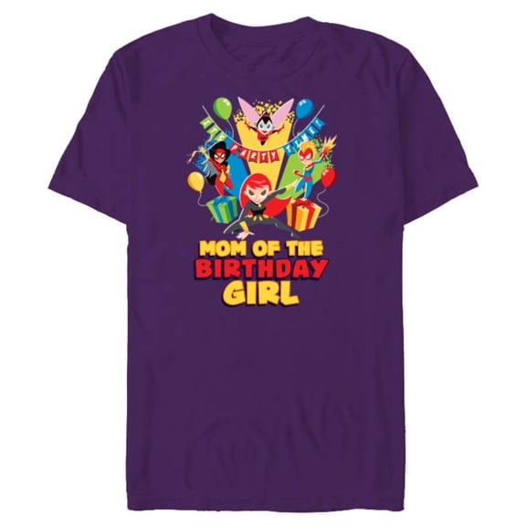 Marvel Super Women Family Party Mom of the Birthday Girl - Short Sleeve Blended T-Shirt for Adults - Customized-Purple