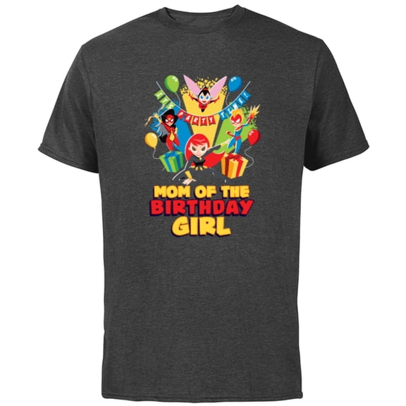 Marvel Super Women Family Party Mom of the Birthday Girl - Short Sleeve Cotton T-Shirt for Adults - Customized-Charcoal