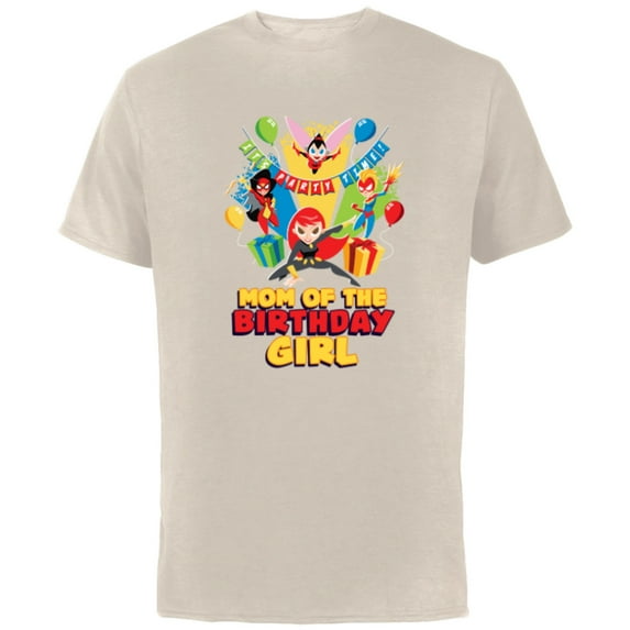 Marvel Super Women Family Party Mom of the Birthday Girl - Short Sleeve Cotton T-Shirt for Adults - Customized-Natural