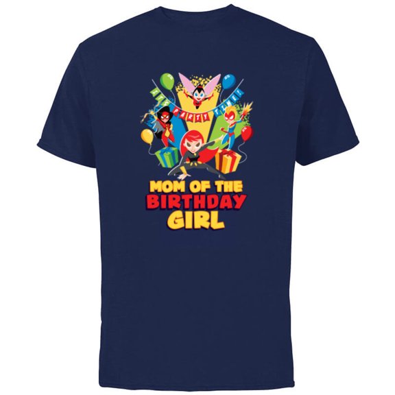 Marvel Super Women Family Party Mom of the Birthday Girl - Short Sleeve Cotton T-Shirt for Adults - Customized-Navy