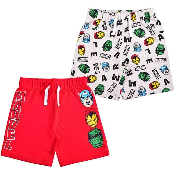 Marvel Superheroes 2 Pack Shorts Set for Boys, Ironman, Hulk and Captain America