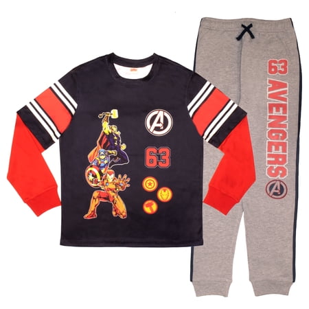 Marvel Avengers & Spider-Man Boys Active Mesh Long Sleeve T-Shirt & Pants Set (Little & Big Boys), 2-Piece Bundle, Sizes 4–12