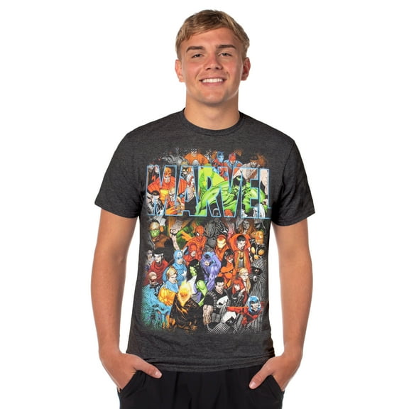 Marvel T-Shirt Mens Comics Logo Superheroes Captain America Spider-Man Hulk