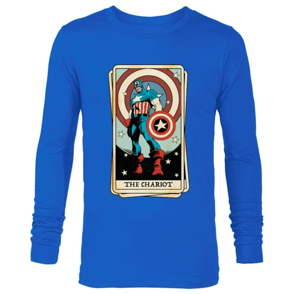 Marvel Tarot Arcana Captain America as the Chariot Card - Long Sleeve T-Shirt for Men - Customized-Navy