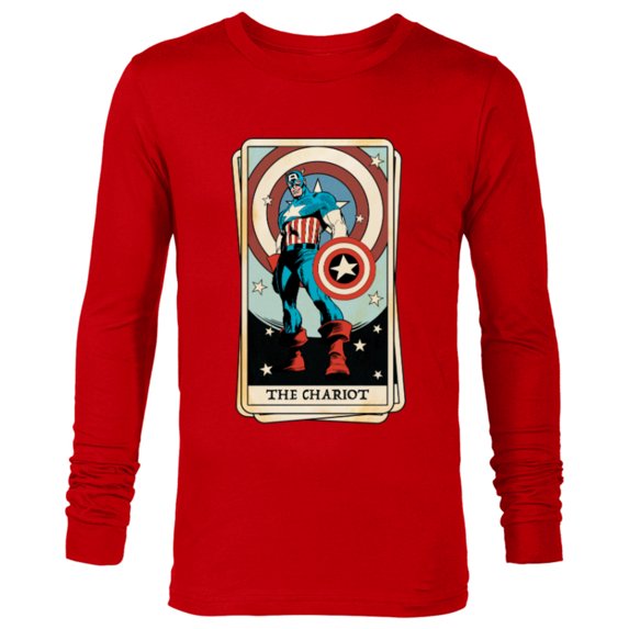Marvel Tarot Arcana Captain America as the Chariot Card - Long Sleeve T-Shirt for Men - Customized-New Red