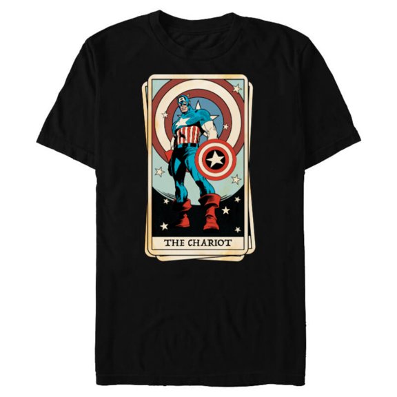 Marvel Tarot Arcana Captain America as the Chariot Card - Short Sleeve Blended T-Shirt for Adults - Customized-Black