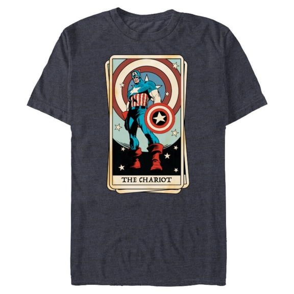 Marvel Tarot Arcana Captain America as the Chariot Card - Short Sleeve Blended T-Shirt for Adults - Customized-Navy Heather
