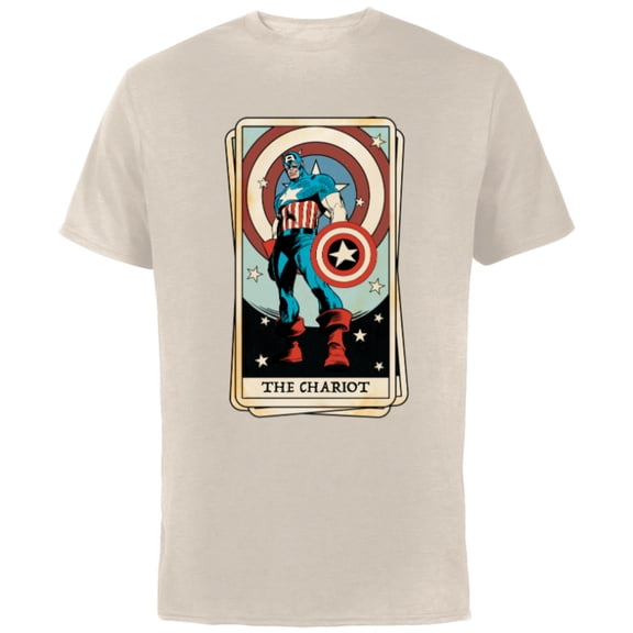 Marvel Tarot Arcana Captain America as the Chariot Card - Short Sleeve Cotton T-Shirt for Adults - Customized-Natural