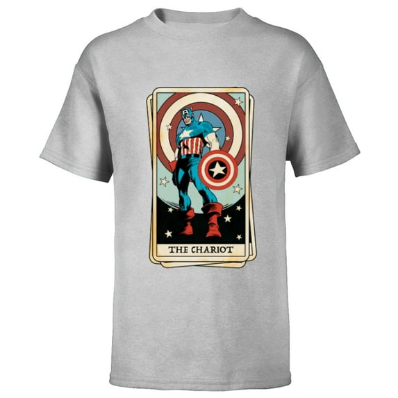Marvel Tarot Arcana Captain America as the Chariot Card - Short Sleeve T-Shirt for Kids - Customized-Athletic Heather
