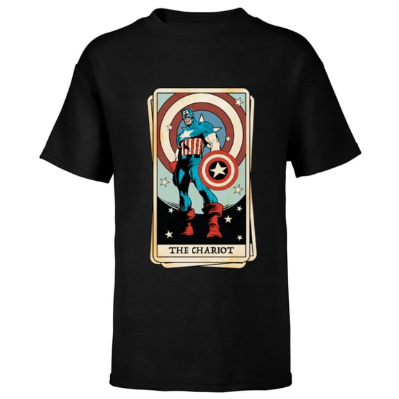 Marvel Tarot Arcana Captain America as the Chariot Card - Short Sleeve T-Shirt for Kids - Customized-Black