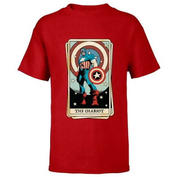 Marvel Tarot Arcana Captain America as the Chariot Card - Short Sleeve T-Shirt for Kids - Customized-Red